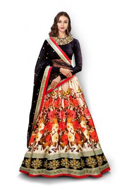 Multicolor Embroidered Art Silk Unstitched Lehenga 1