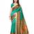 Turquoise printed poly silk saree with blouse