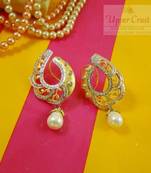 Semi Loop Design Pearl CZ Matt Gold Huge studs Earrings