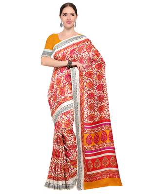 Off White Printed Polyester Saree With Blouse 1