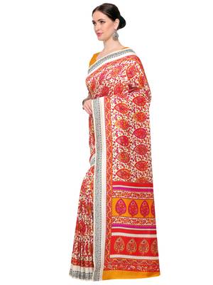 Off White Printed Polyester Saree With Blouse 3