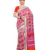 Off White Printed Polyester Saree With Blouse