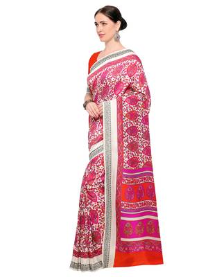 Off White Printed Polyester Saree With Blouse 3
