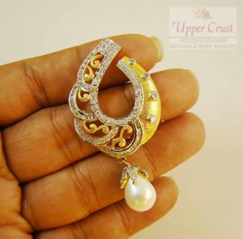 Semi Loop Design Pearl CZ Matt Gold Huge studs Earrings