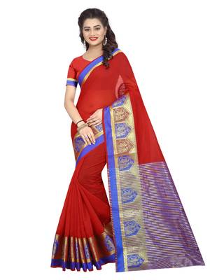 Maroon woven cotton silk saree with blouse 1