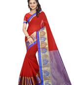 Maroon woven cotton silk saree with blouse