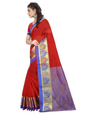 Maroon woven cotton silk saree with blouse 2