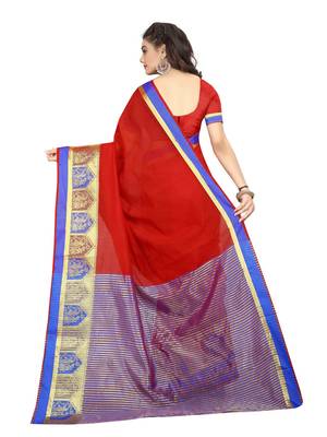 Maroon woven cotton silk saree with blouse 3
