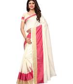 Off white plain cotton silk saree with blouse