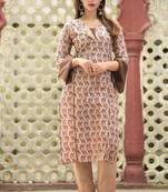 brown COTTON STYLISH PRINTED KURTI WITH PANTS 