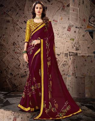 Maroon embroidered georgette saree with blouse 1