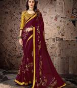 Maroon embroidered georgette saree with blouse