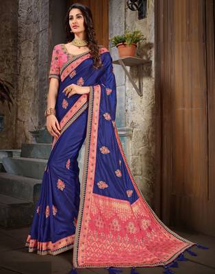 Multicolor embroidered art silk saree with blouse 1