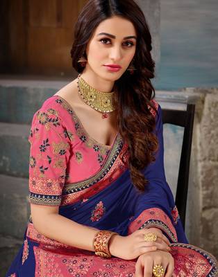 Multicolor embroidered art silk saree with blouse 2