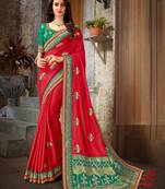 Multicolor embroidered art silk saree with blouse