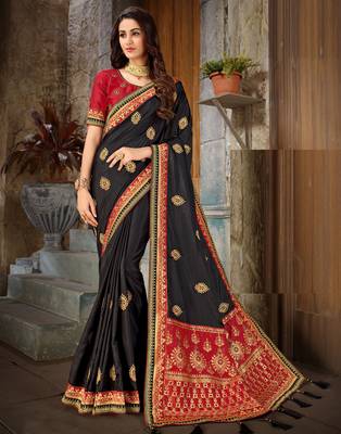 Multicolor embroidered art silk saree with blouse 1