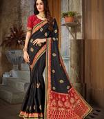 Multicolor embroidered art silk saree with blouse