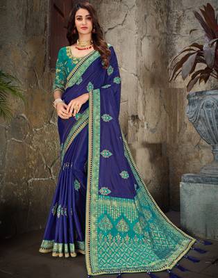 Multicolor embroidered art silk saree with blouse 1