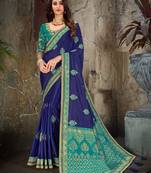 Multicolor embroidered art silk saree with blouse