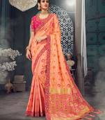 Peach embroidered bhagalpuri silk saree with blouse