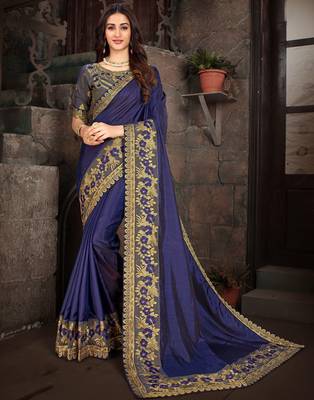 Purple embroidered art silk saree with blouse 1