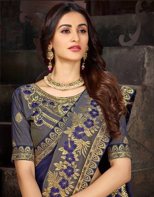 Purple embroidered art silk saree with blouse 2