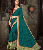 Green embroidered art silk saree with blouse