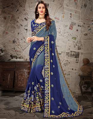 Multicolor embroidered chiffon saree with blouse 1
