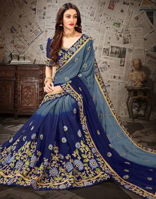 Multicolor embroidered chiffon saree with blouse 2