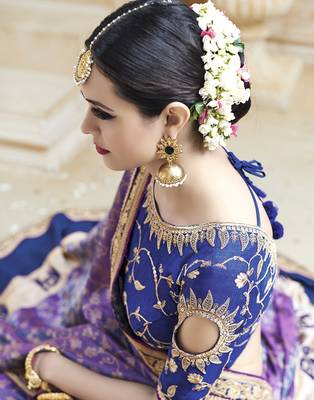 Purple embroidered silk blend saree with blouse 2