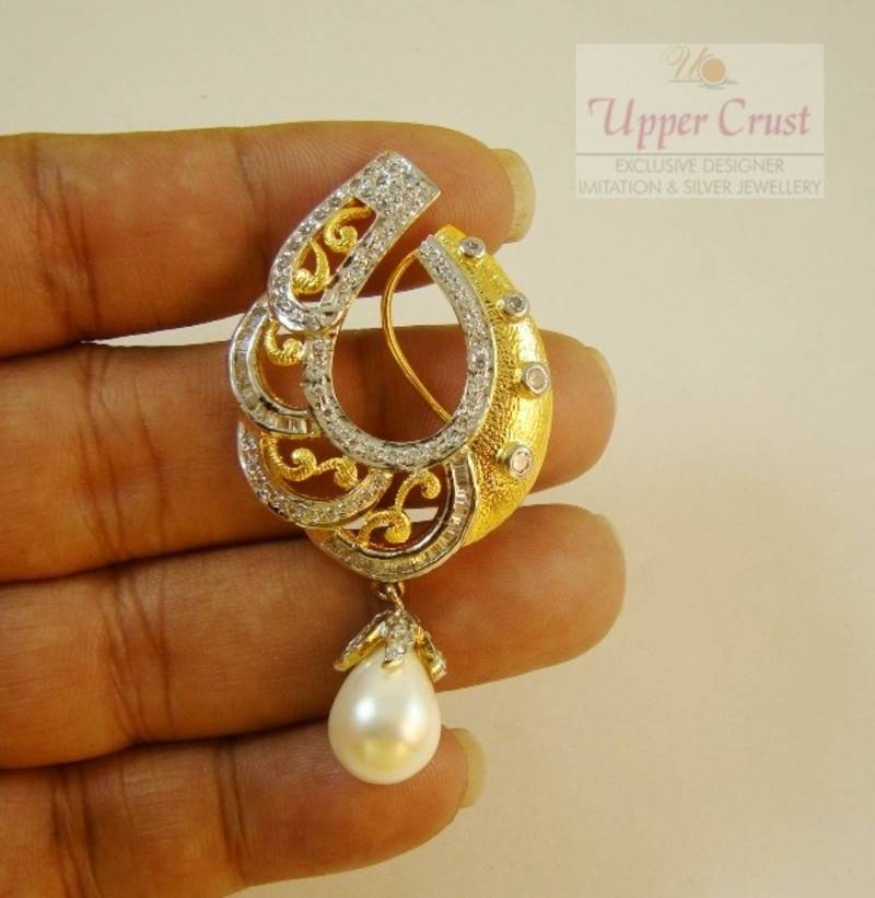 Semi Loop Design Pearl CZ Matt Gold Huge studs Earrings