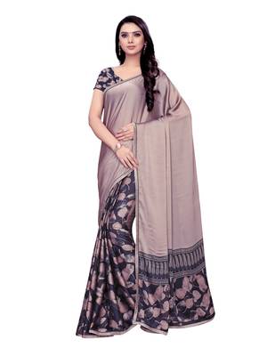 Beige Printed Shimmer Saree With Blouse 1