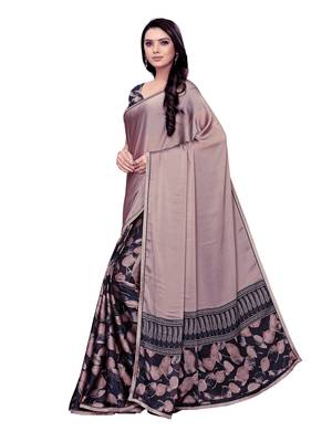 Beige Printed Shimmer Saree With Blouse 2