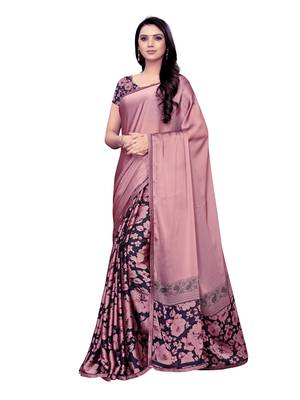 Pink Printed Shimmer Saree With Blouse 1