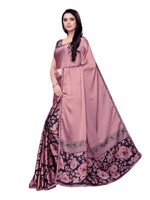 Pink Printed Shimmer Saree With Blouse 2