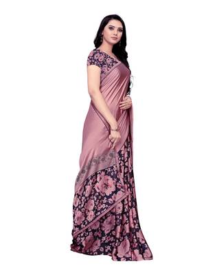 Pink Printed Shimmer Saree With Blouse 3