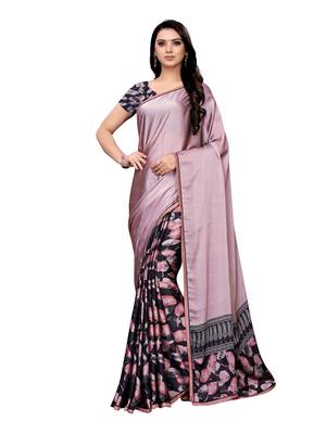 Purple Printed Shimmer Saree With Blouse 1