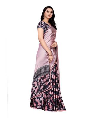 Purple Printed Shimmer Saree With Blouse 3