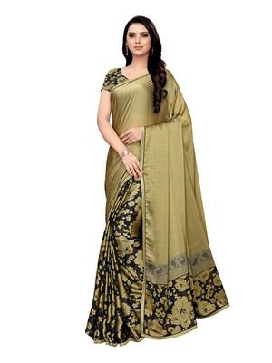 Green Printed Shimmer Saree With Blouse 1