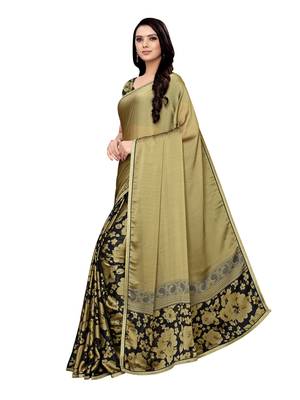 Green Printed Shimmer Saree With Blouse 2