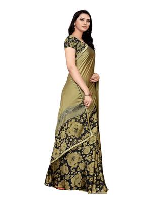 Green Printed Shimmer Saree With Blouse 3