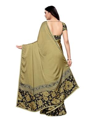 Green Printed Shimmer Saree With Blouse 4