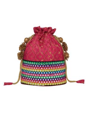TARUSA Pink Silk Blend Textrured Potli for women 1
