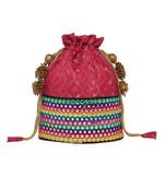 TARUSA Pink Silk Blend Textrured Potli for women