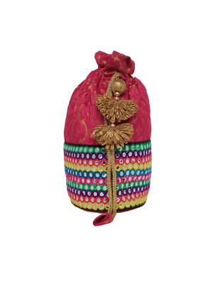 TARUSA Pink Silk Blend Textrured Potli for women 2