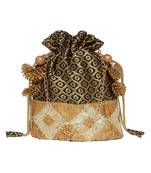 TARUSA Black Silk Blend Textrured Potli for women