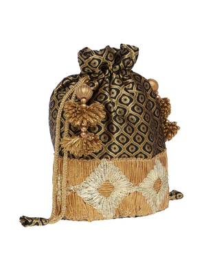 TARUSA Black Silk Blend Textrured Potli for women 2