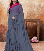 Grey embroidered georgette saree with blouse