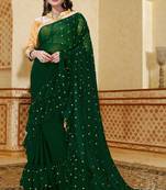 Green embroidered georgette saree with blouse