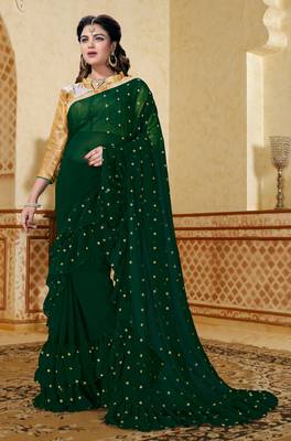 Green embroidered georgette saree with blouse 2